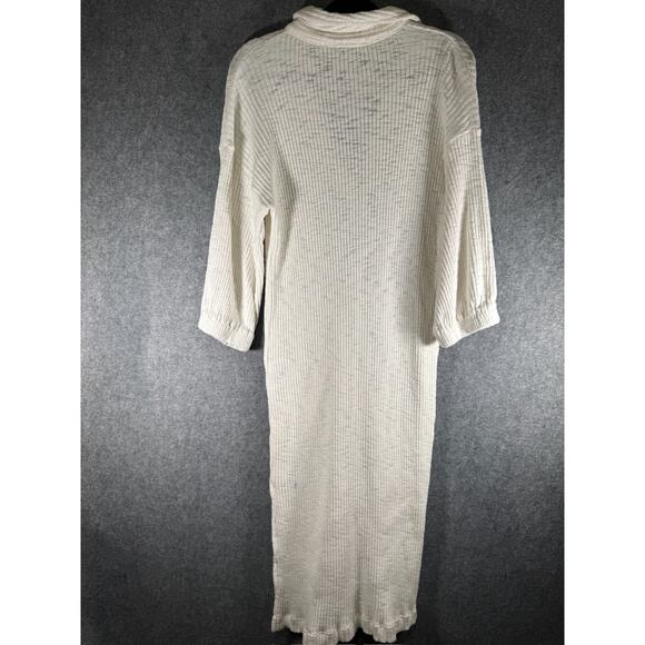 Free People Dress Women Large Ivory Pacific Maxi Side Slits Ribbed Collar Coasta - Picture 9 of 11